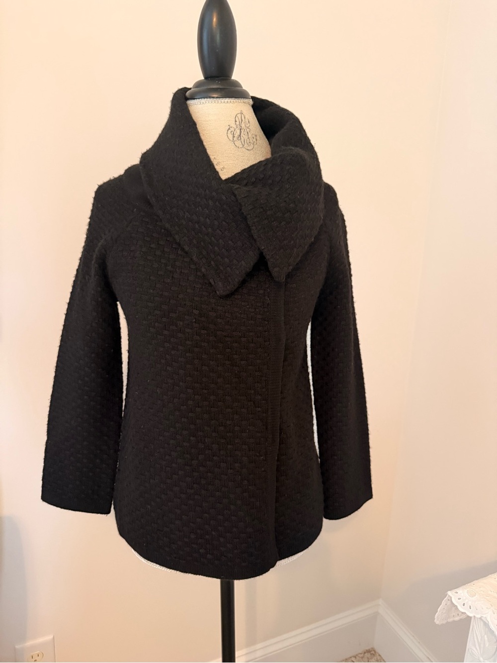 Banana Republic Black Textured Funnel Collar Pea Sweater Coat